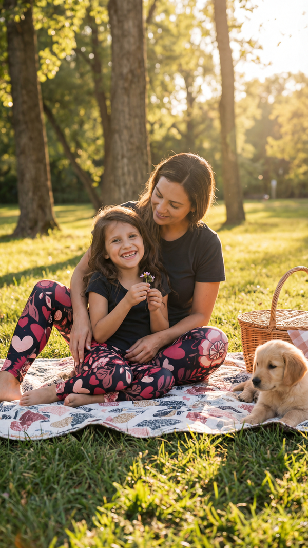 Blooming Mom All-Over Print Floral Leggings – High-Waisted, Tummy Control, Soft Stretch for Active Moms & Everyday Comfort - Our First Steps Together